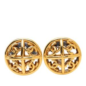 Pre-Loved Chanel CC Gold Plated Round Mirror Clip On Earrings